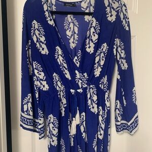 Boohoo Blue and White Patterned Romper